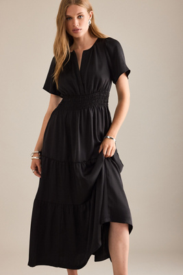 By Anthropologie Satin Waisted Tiered Maxi Dress