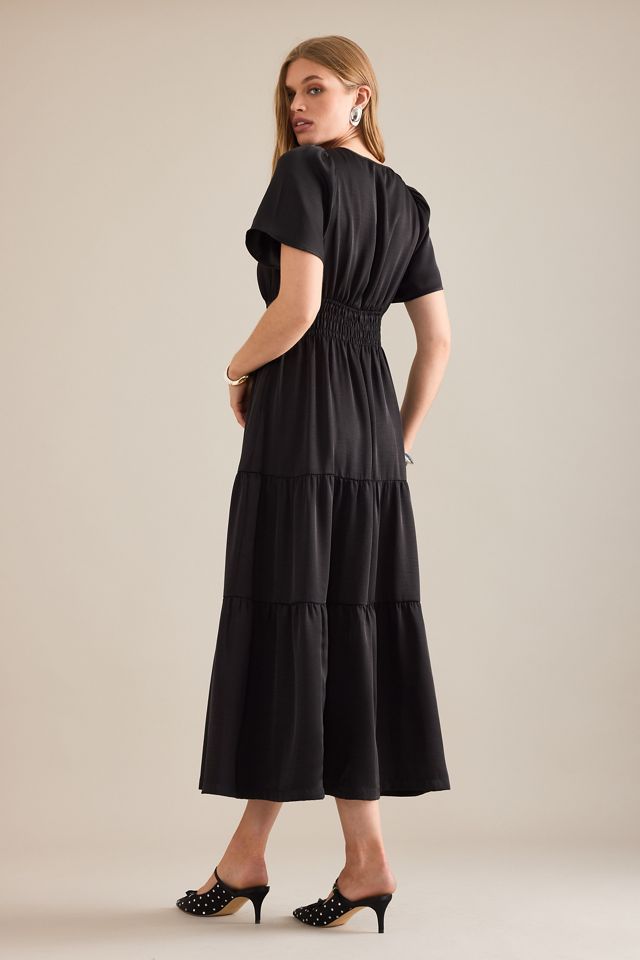 By Anthropologie Satin Waisted Tiered Maxi Dress #1