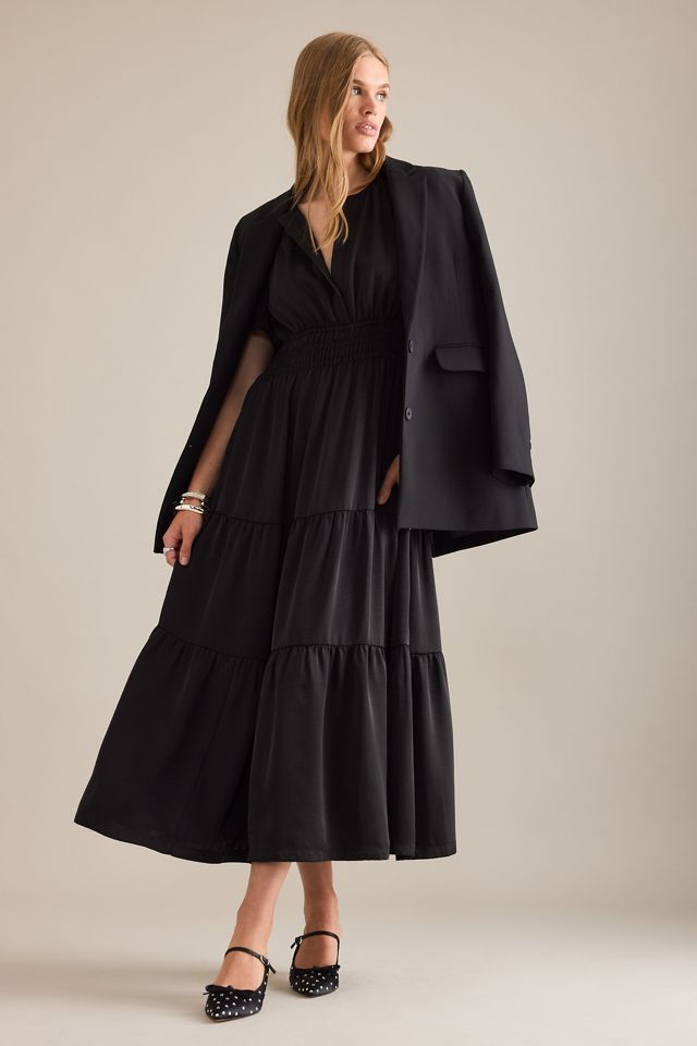 By Anthropologie Satin Waisted Tiered Maxi Dress #2
