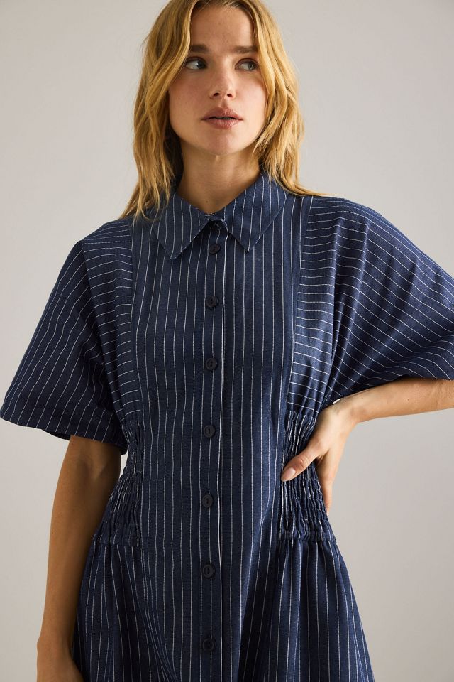 By Anthropologie Poppy Denim-Nadelstreifen Midi-Hemdblusenkleid #5