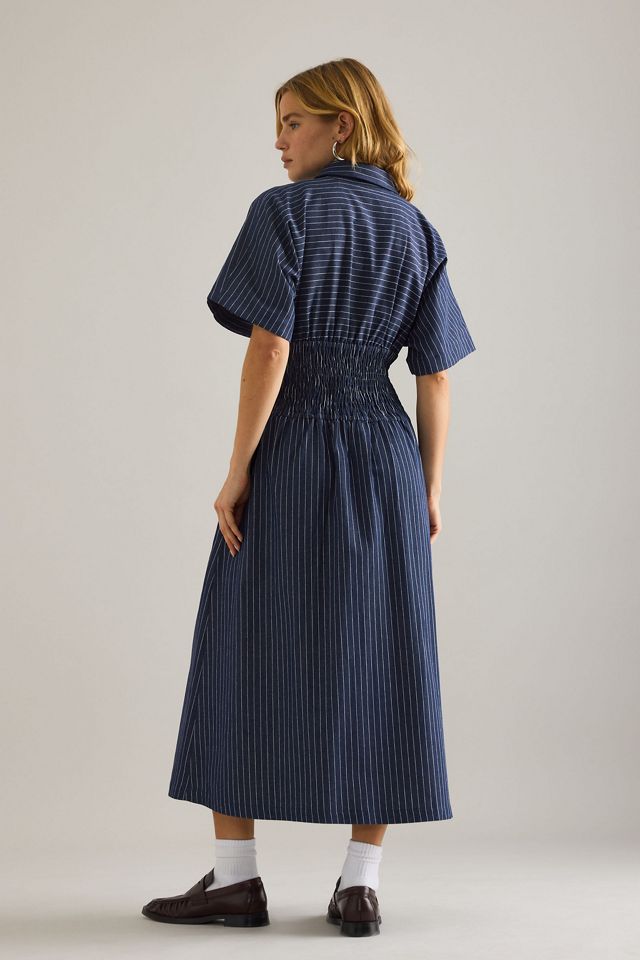 By Anthropologie Poppy Denim-Nadelstreifen Midi-Hemdblusenkleid #1