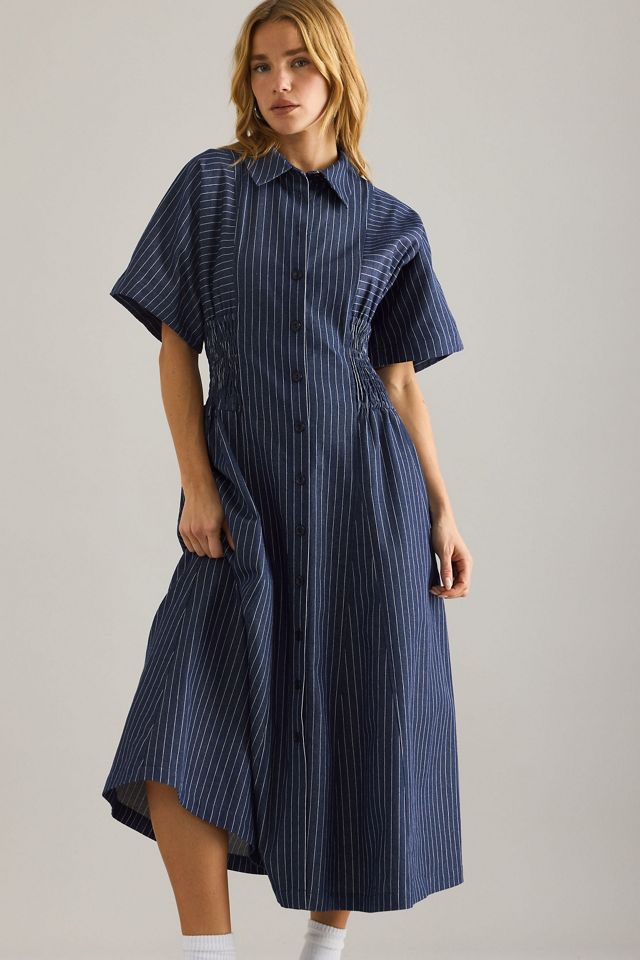 By Anthropologie Poppy Denim-Nadelstreifen Midi-Hemdblusenkleid #2