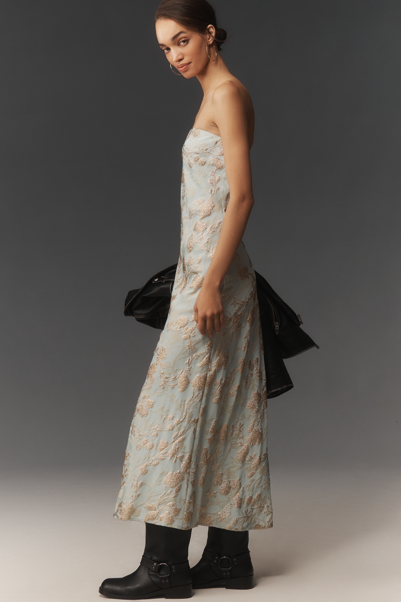 By Anthropologie Brocade Strapless Maxi Dress