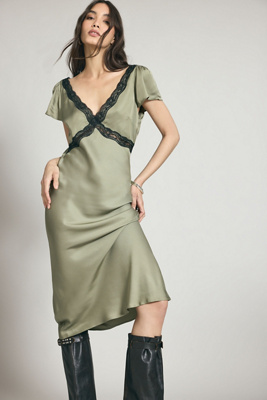 By Anthropologie Lace Trim Satin Midi Dress