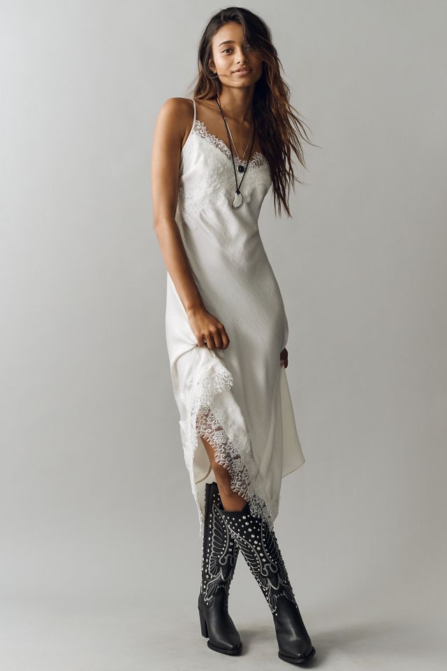 By Anthropologie Asymmetric Sleeveless Lace Slip Dress #4