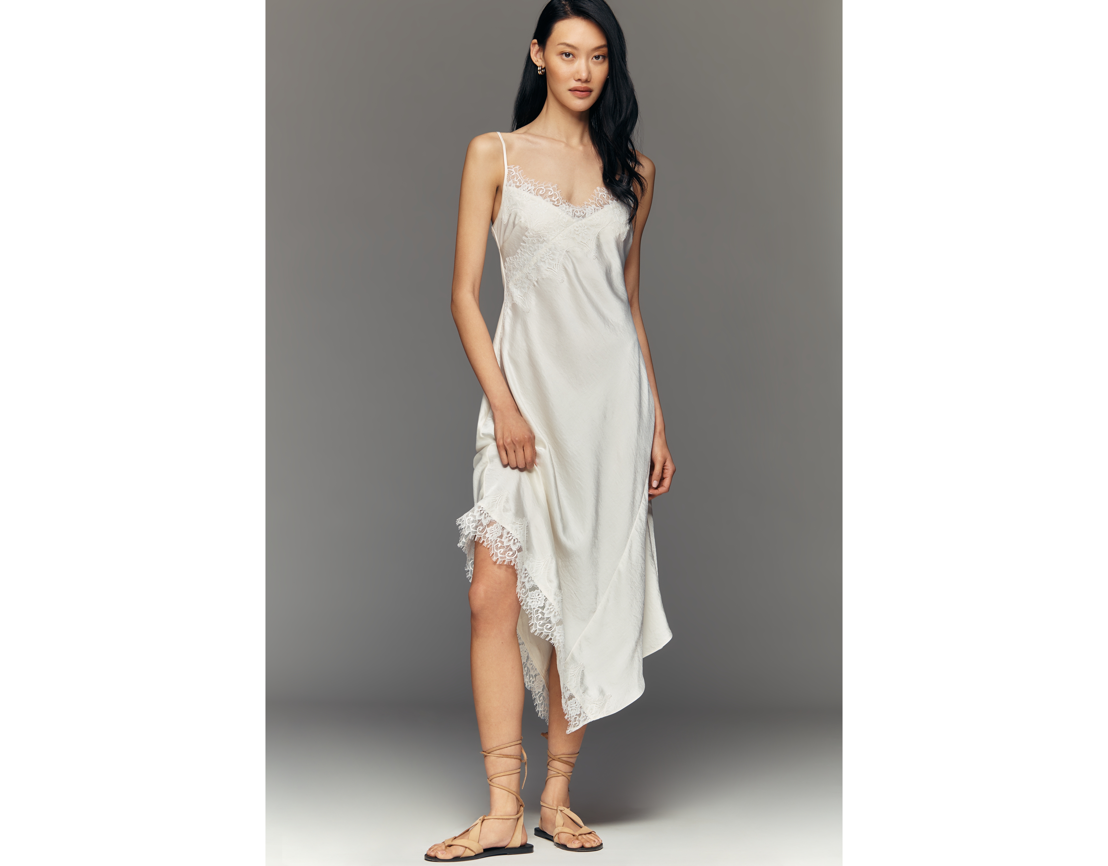 By Anthropologie Asymmetric Sleeveless Lace Slip Dress