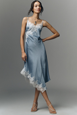 By Anthropologie Asymmetric Sleeveless Lace Slip Dress