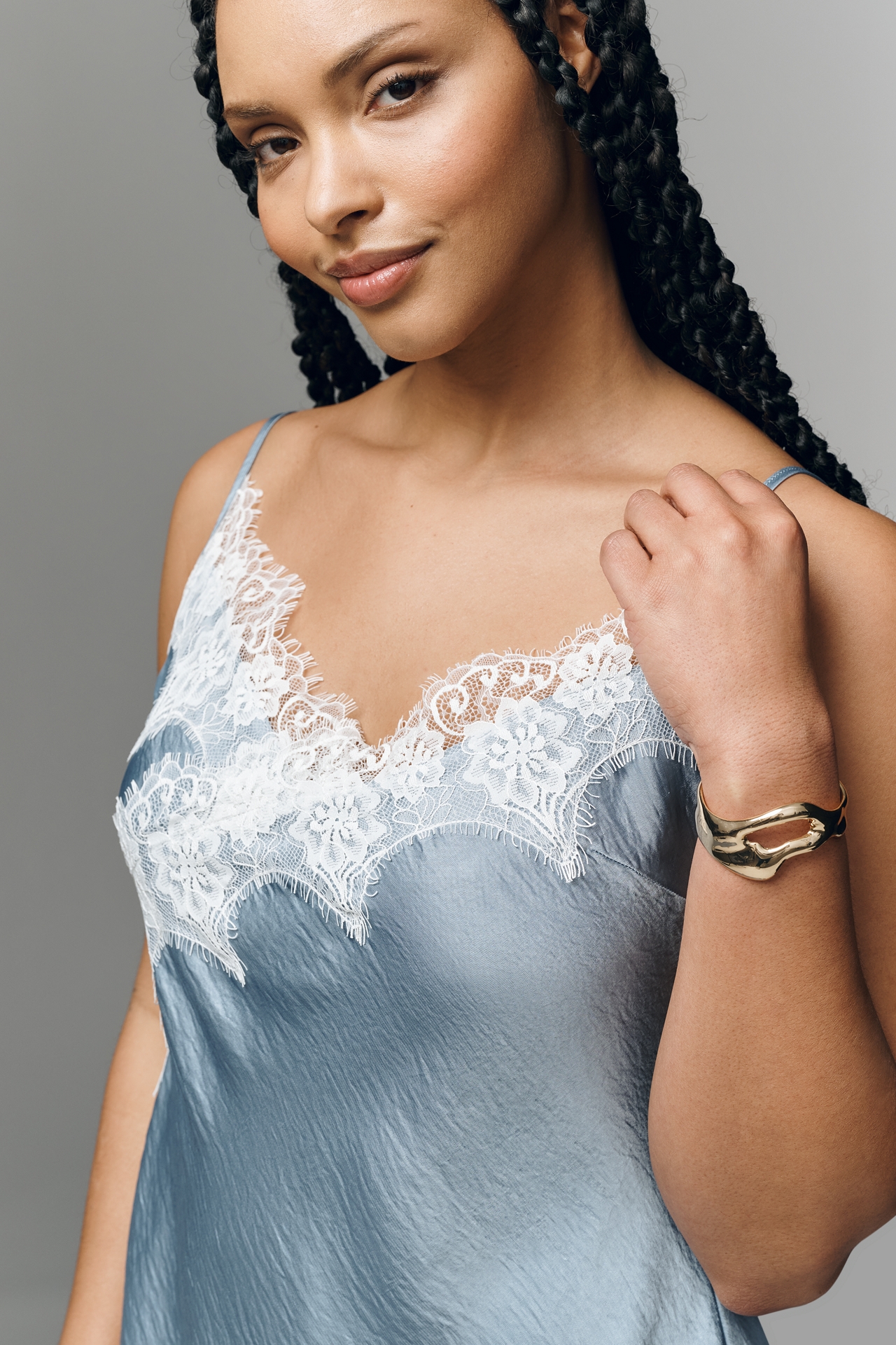 By Anthropologie Asymmetric Sleeveless Lace Slip Dress