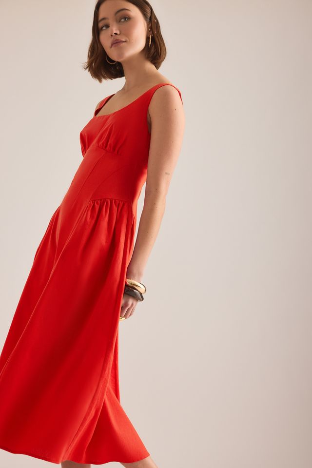 Vestido Midi Reloj de Arena de Algodón y Lino Livy By Anthropologie #4
