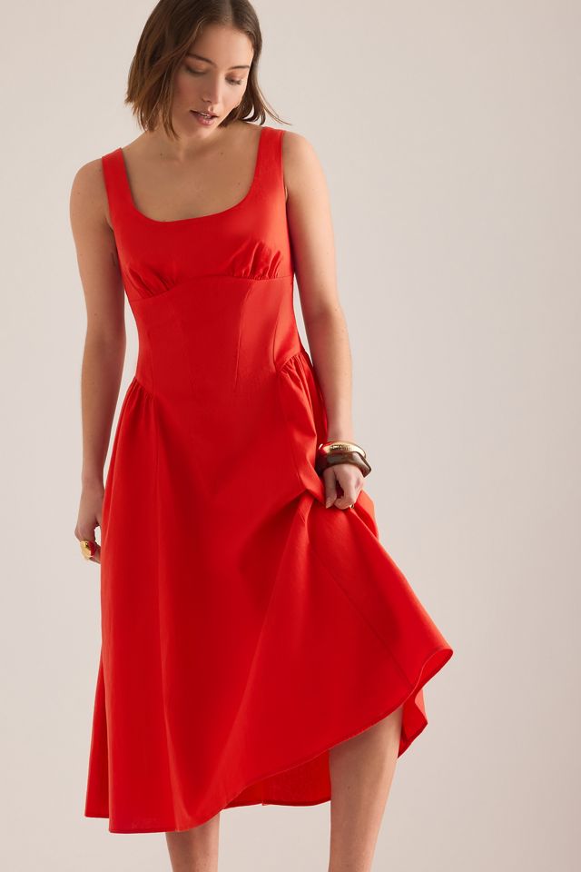 Vestido Midi Reloj de Arena de Algodón y Lino Livy By Anthropologie #5