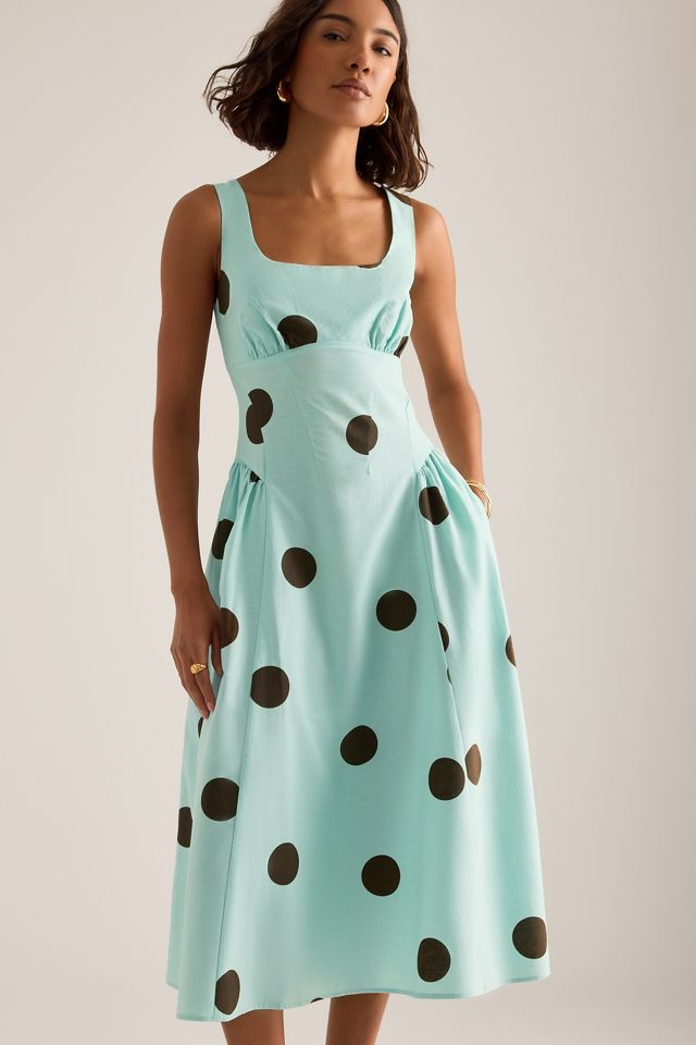 By Anthropologie Livy Cotton-Linen Hourglass Midi Dress #1