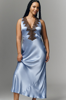Lace V-Neck Midi Slip Dress