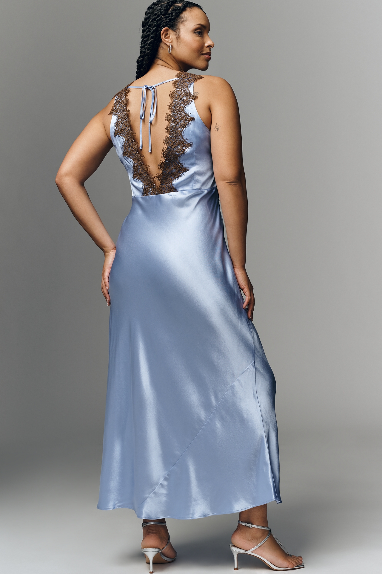 By Anthropologie Lace V-Neck Midi Slip Dress