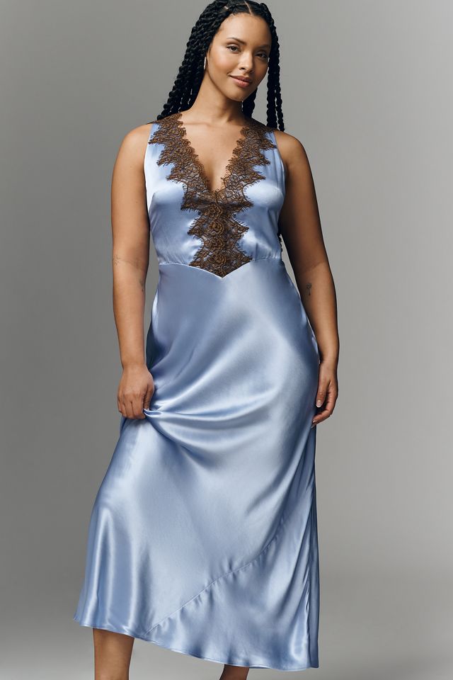 blue slip dress midi Blue Satin Boat Neck Slip Midi Dress & Reviews - Dusty Blue - Dresses main image 1