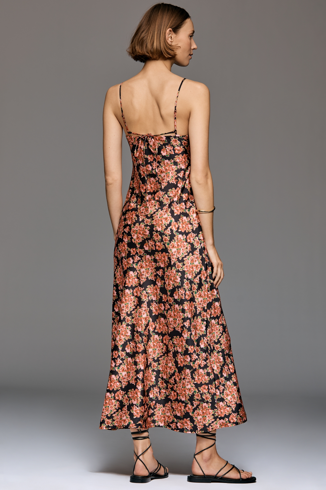 By Anthropologie Sheer Lace Satin Slip Dress
