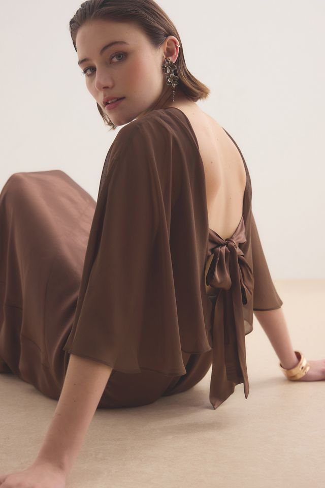 Robe midi en satin avec superposition cape Casey By Anthropologie #3