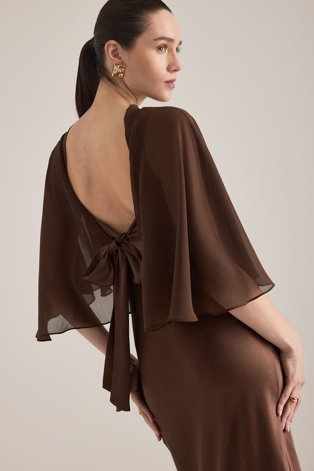 Robe midi en satin avec superposition cape Casey By Anthropologie #4