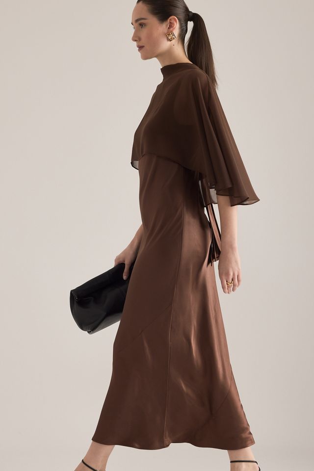 Robe midi en satin avec superposition cape Casey By Anthropologie #5