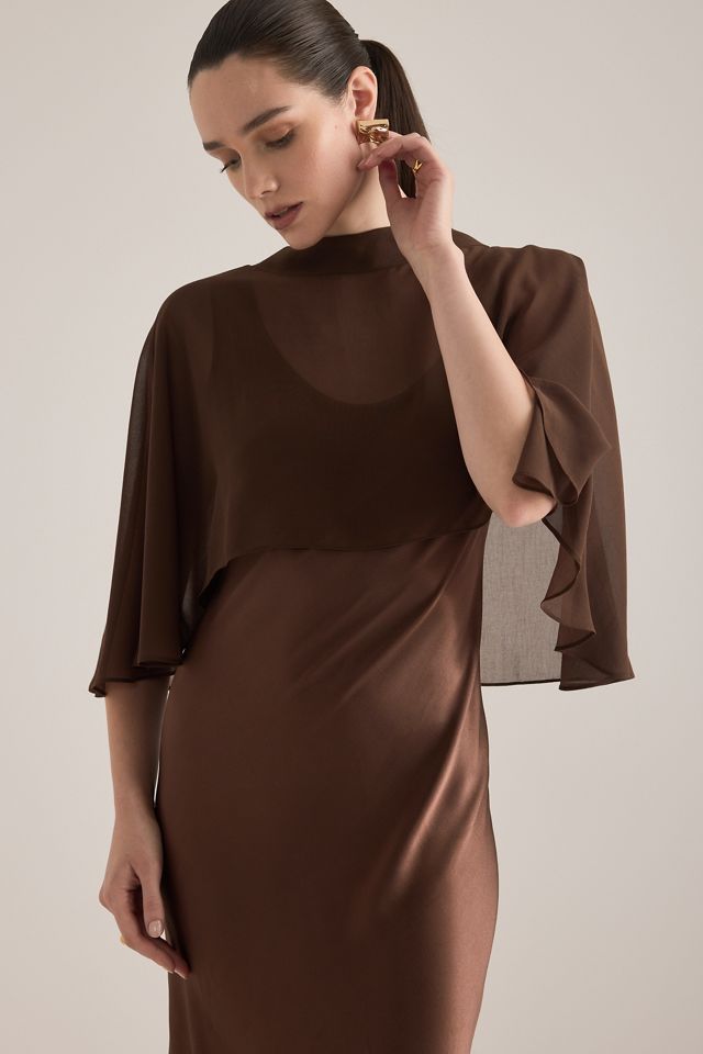 Robe midi en satin avec superposition cape Casey By Anthropologie #6