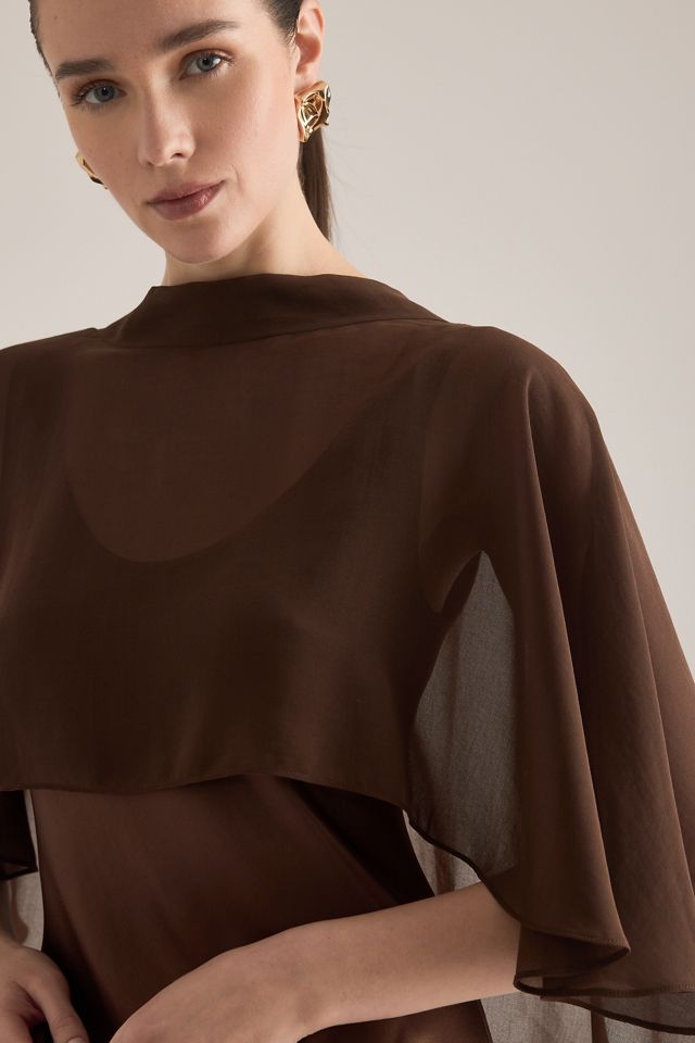 Robe midi en satin avec superposition cape Casey By Anthropologie #7