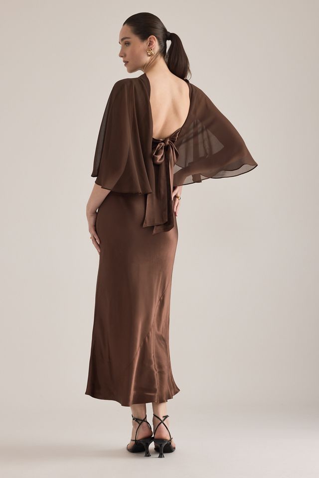 Robe midi en satin avec superposition cape Casey By Anthropologie #1