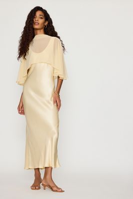 By Anthropologie Casey Cape Overlay Satin Midi Dress
