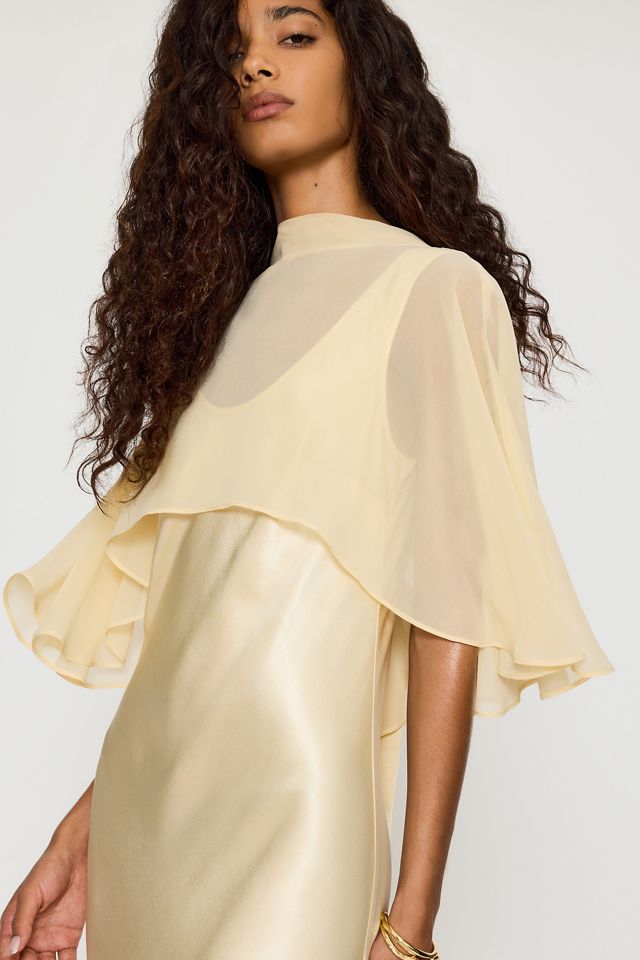 By Anthropologie Casey Cape Overlay Satin Midi Dress #3