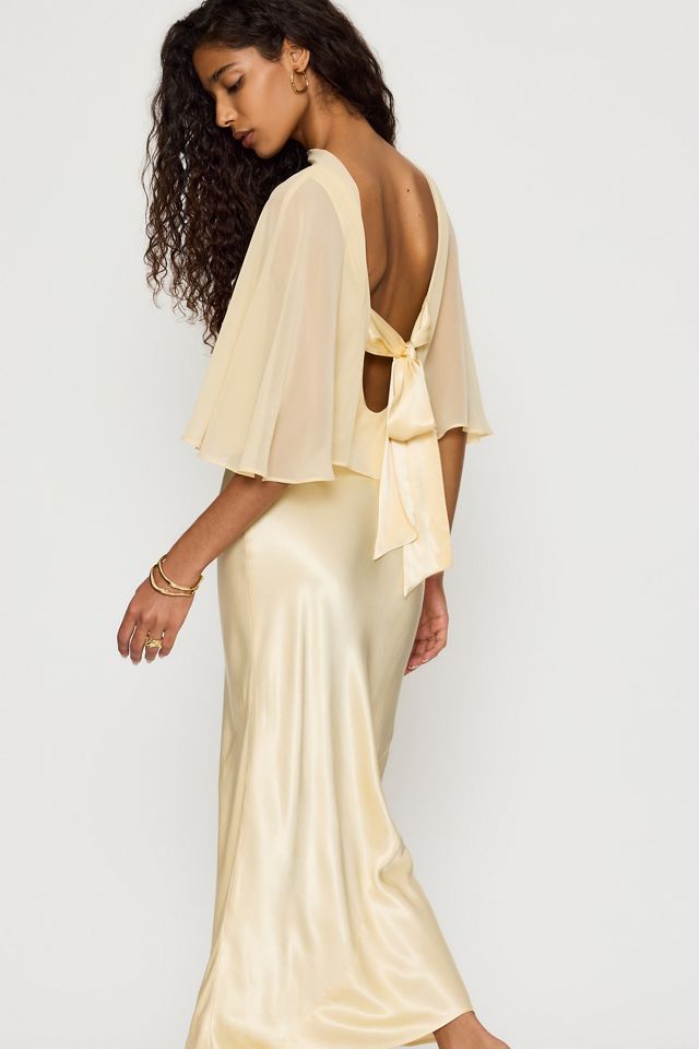 By Anthropologie Casey Cape Overlay Satin Midi Dress #4
