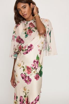 By Anthropologie Casey Cape Overlay Satin Midi Dress