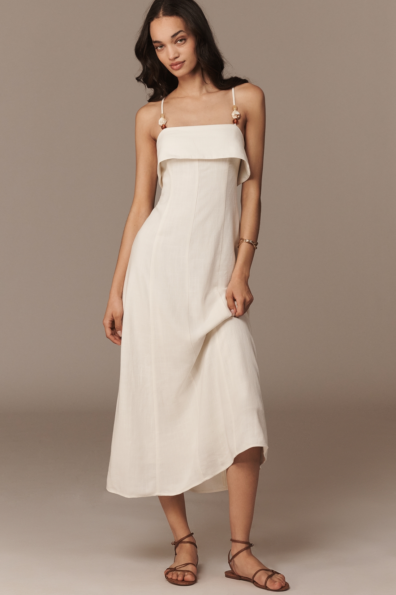 By Anthropologie Beaded-Strap A-Line Midi Dress