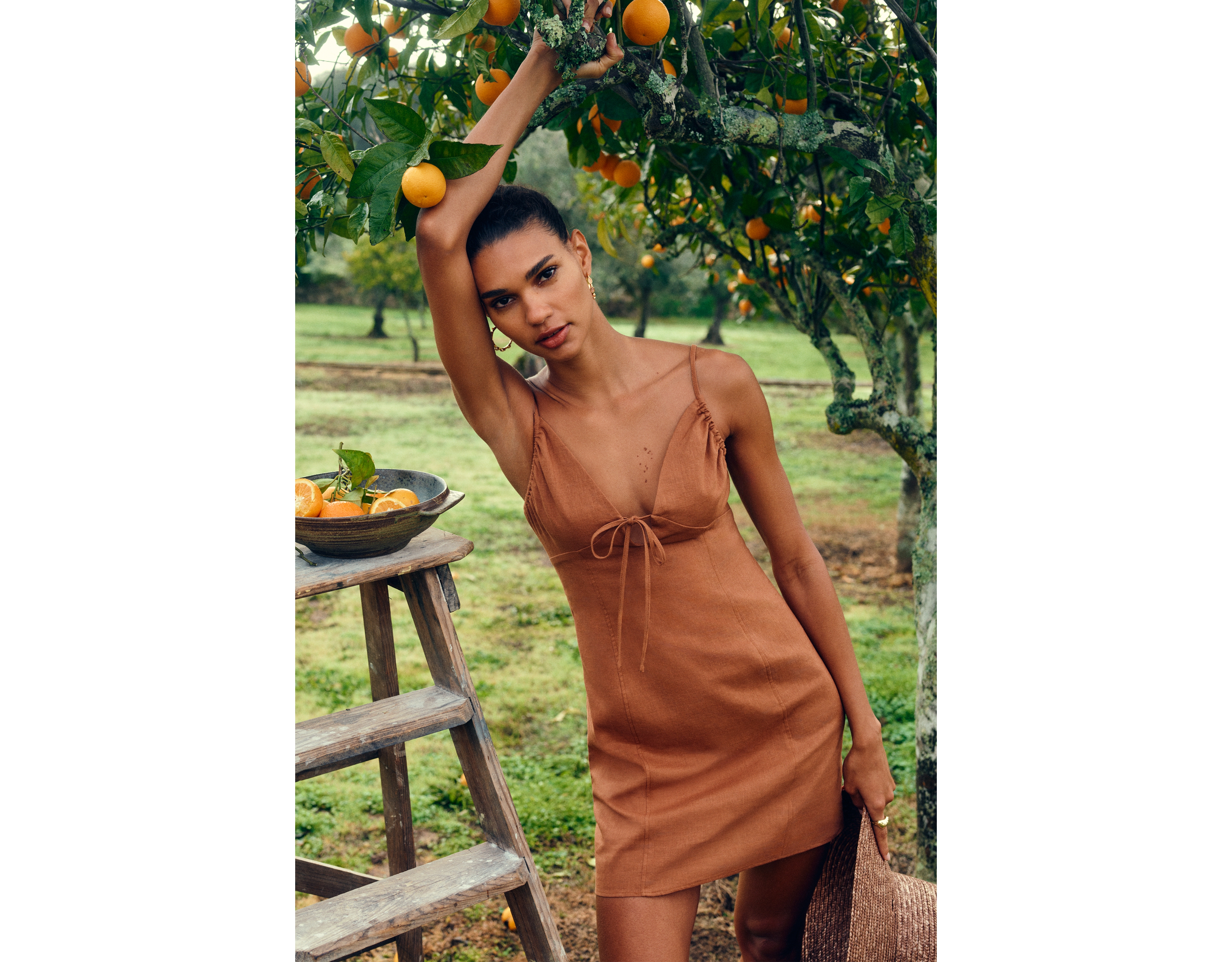 By Anthropologie Cotton Linen Tie-Front Mini Dress