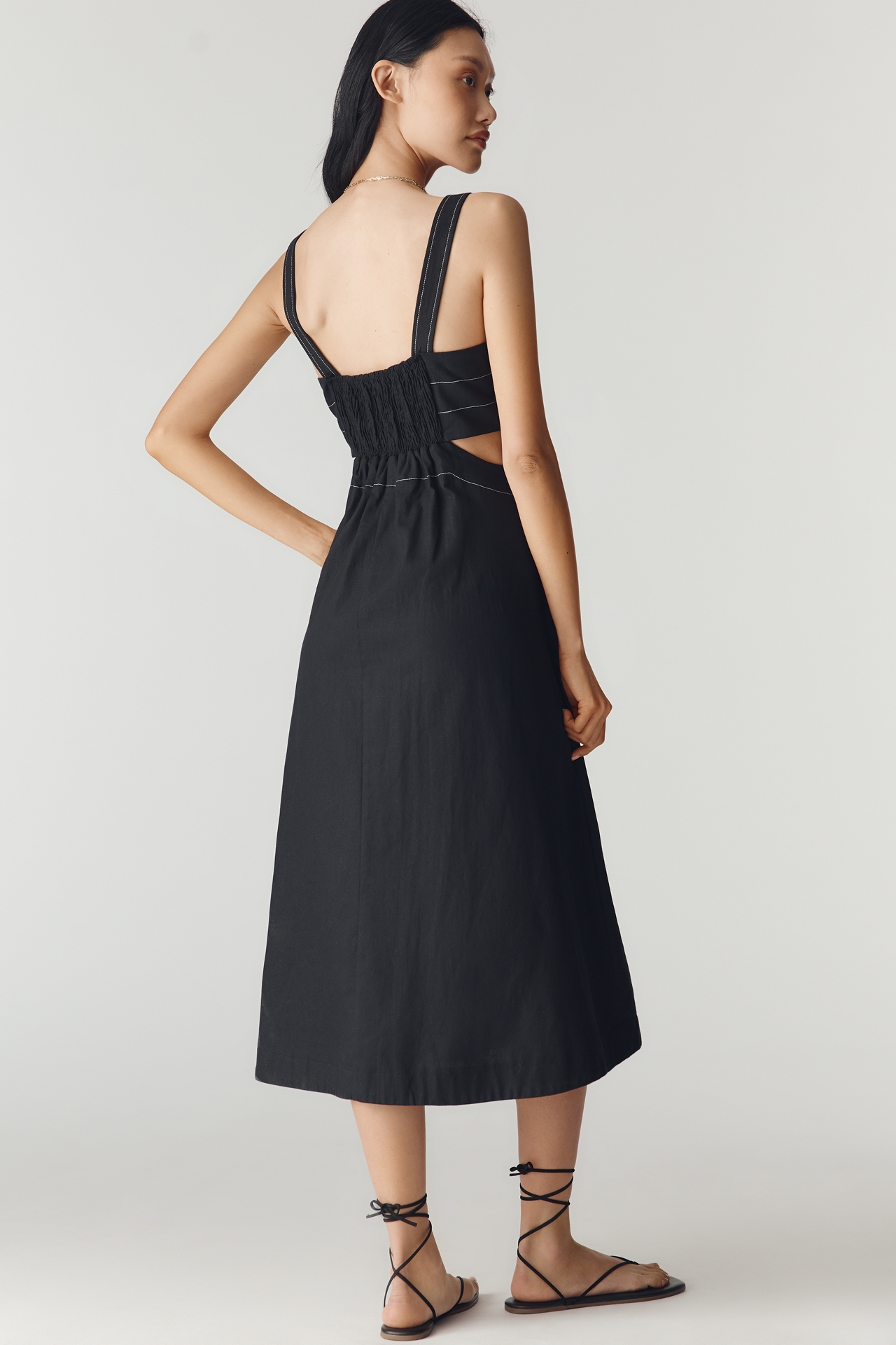 By Anthropologie Linen-Blend Cutout Midi Dress
