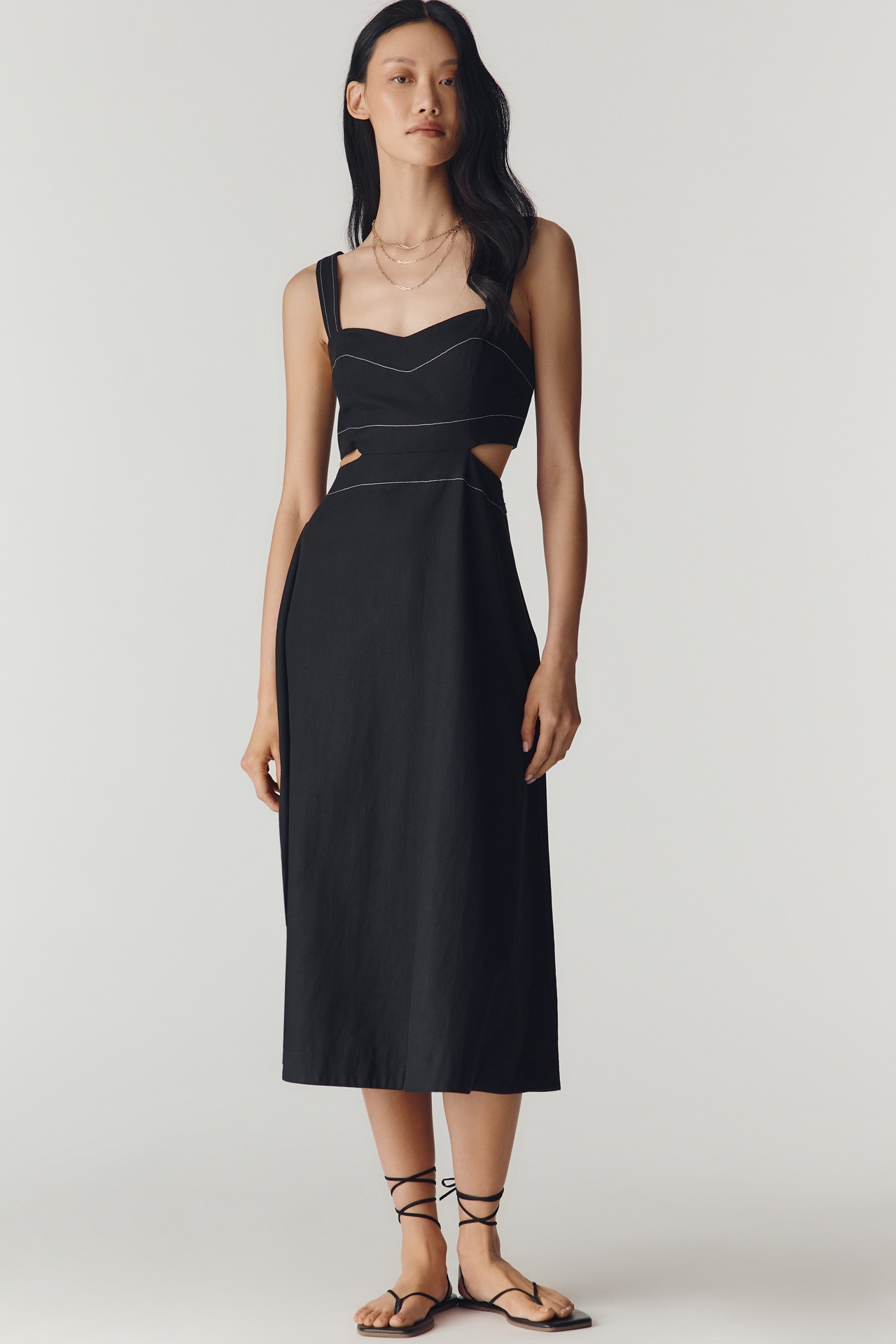 By Anthropologie Linen-Blend Cutout Midi Dress