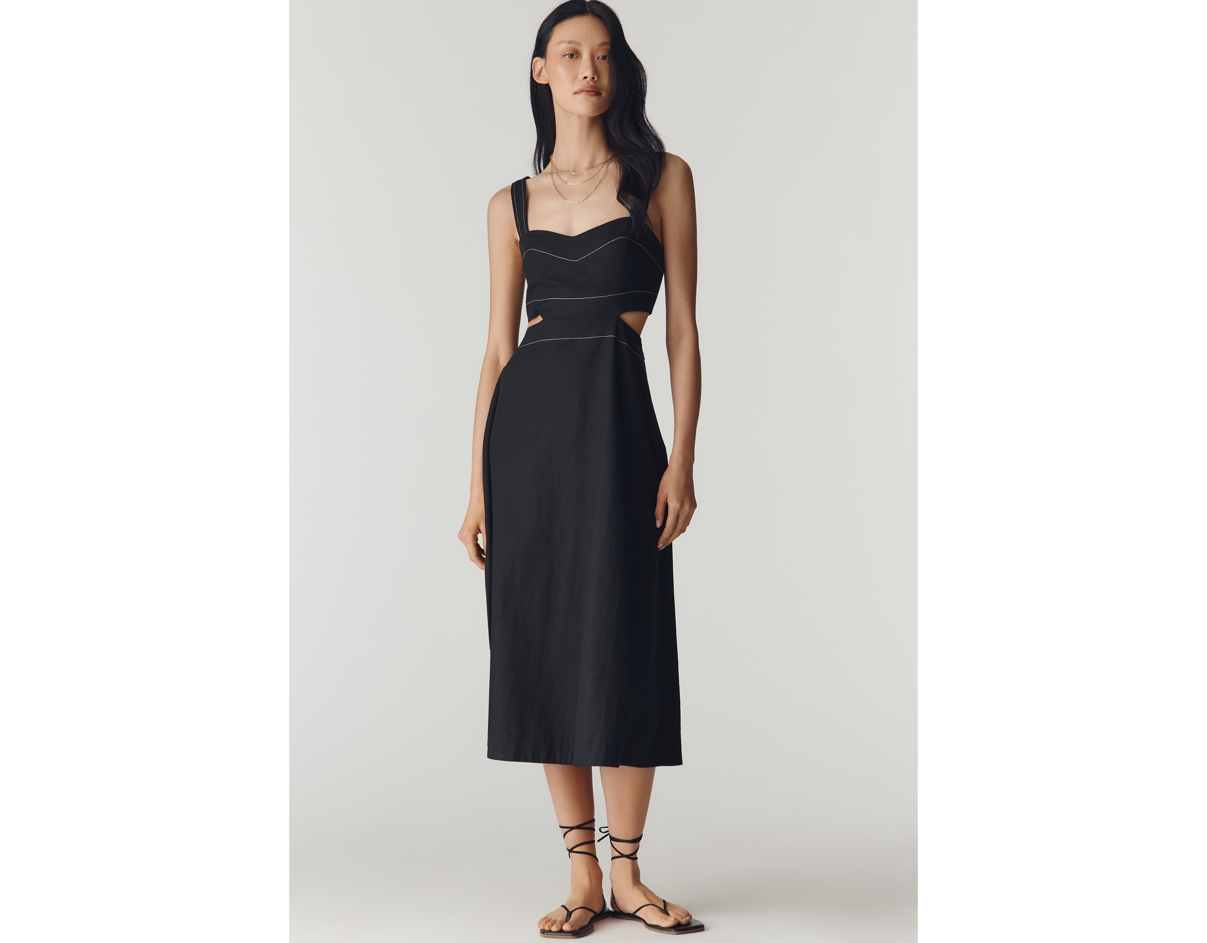 By Anthropologie Linen-Blend Cutout Midi Dress