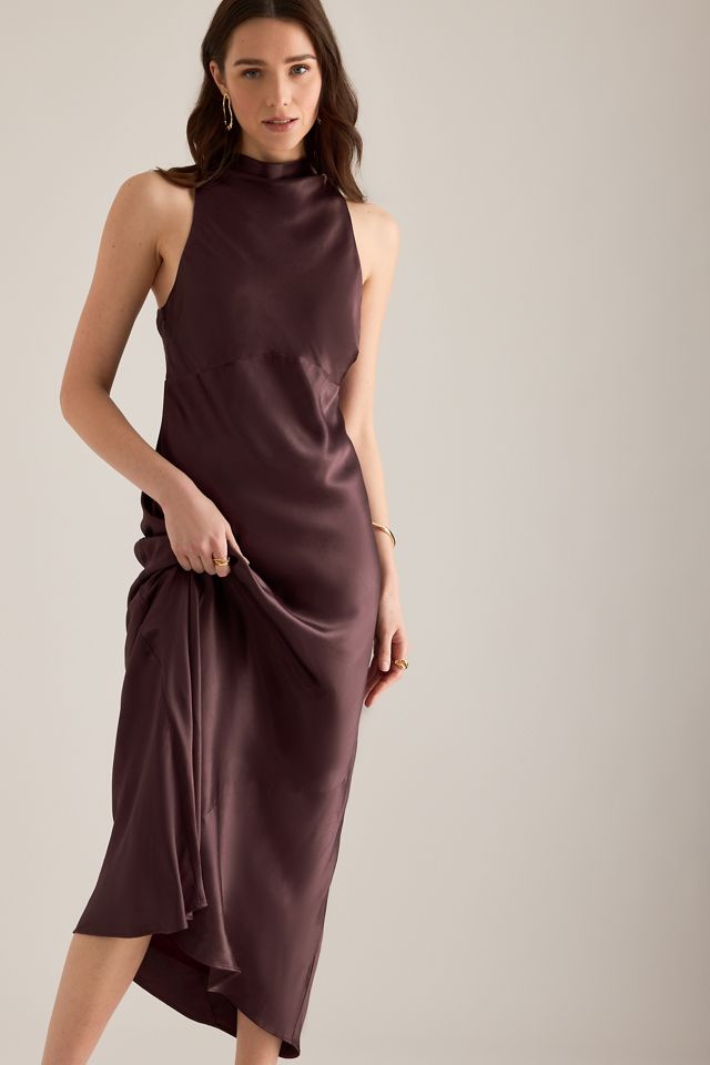 By Anthropologie Milly Satin High-Neck Midi Dress #1