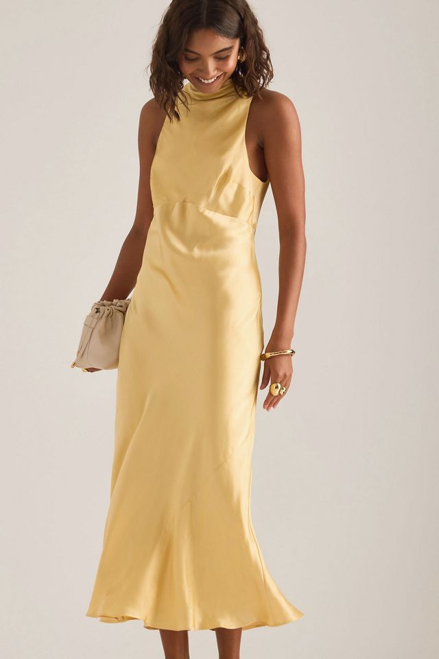 satin gold midi dress Nicoletta Gold Dress - Bardot Gold Sequin main image 0