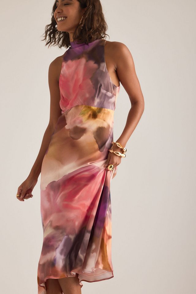 By Anthropologie Milly Printed High-Neck Midi Dress #4