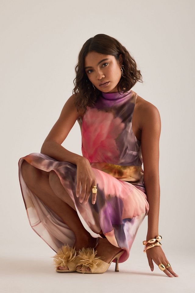 By Anthropologie Milly Printed High-Neck Midi Dress #5