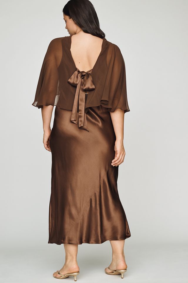 By Anthropologie Overlay Cape Slip Dress #5