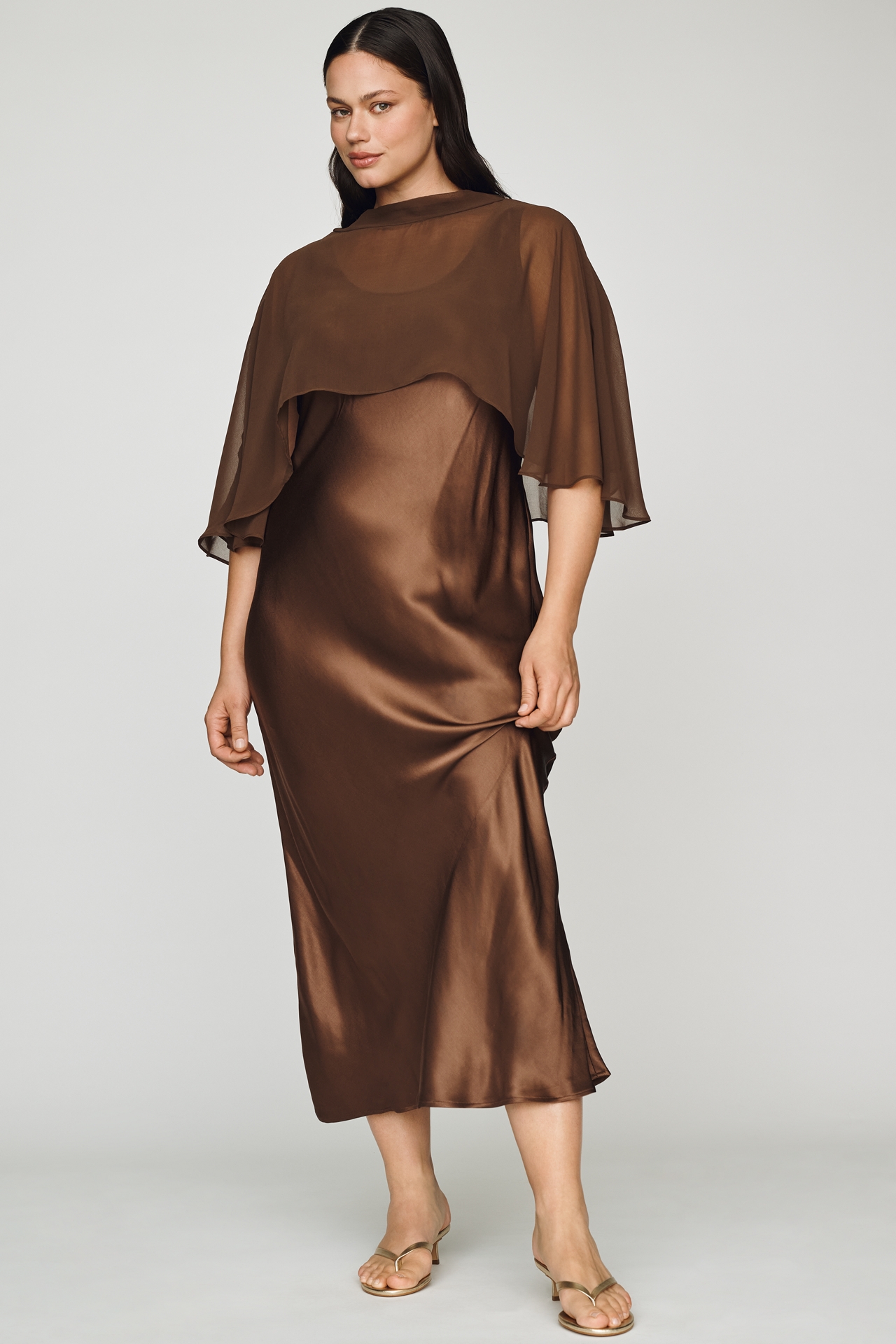 By Anthropologie Overlay Cape Slip Dress