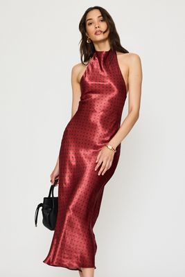 Robe midi à bretelle tour de cou en satin By Anthropologie