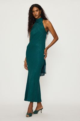 Robe longue dos nu en satin à pompons By Anthropologie