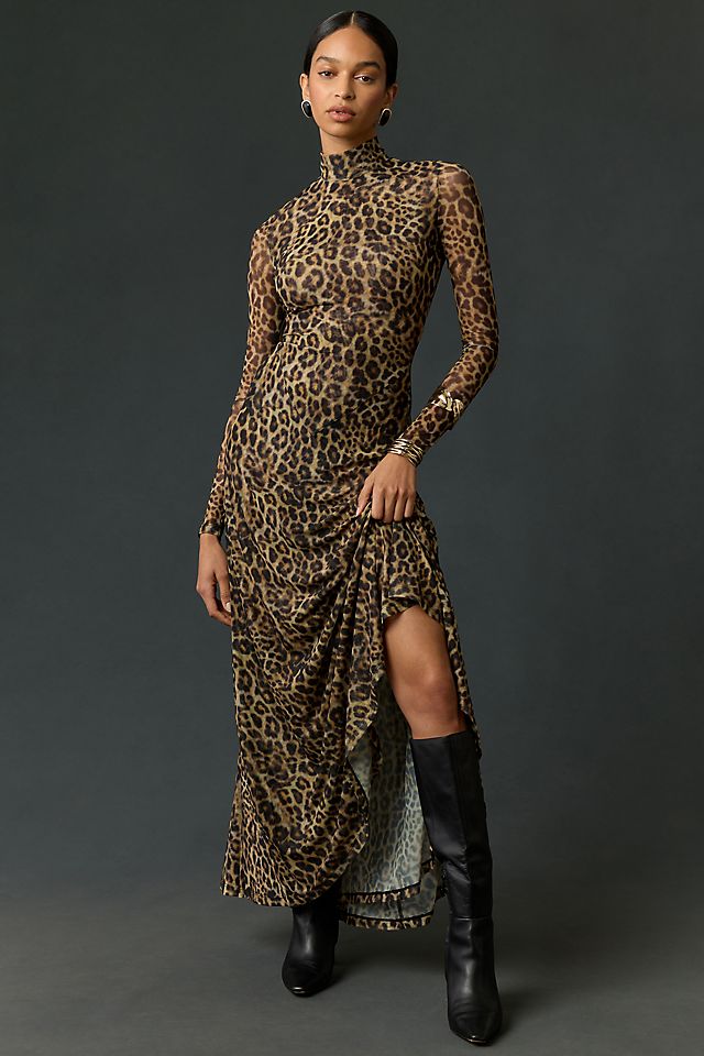 long sleeve leopard dress Glamorous v neck wrap style maxi in print The Mango long sleeve tie detail maxi dress in leopard print is a stunning addition to your evening wardrobe SHEIN LUNE Casual Leopard Print