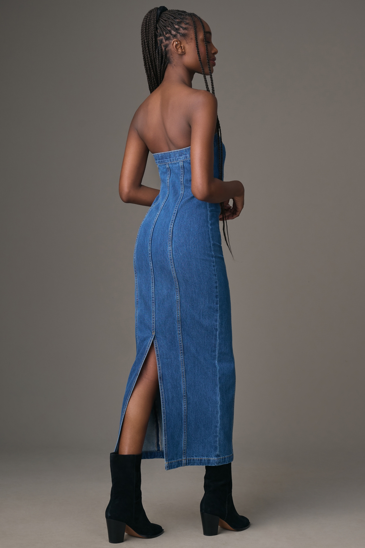 Ronny Kobo Leopol Strapless Denim Midi Dress