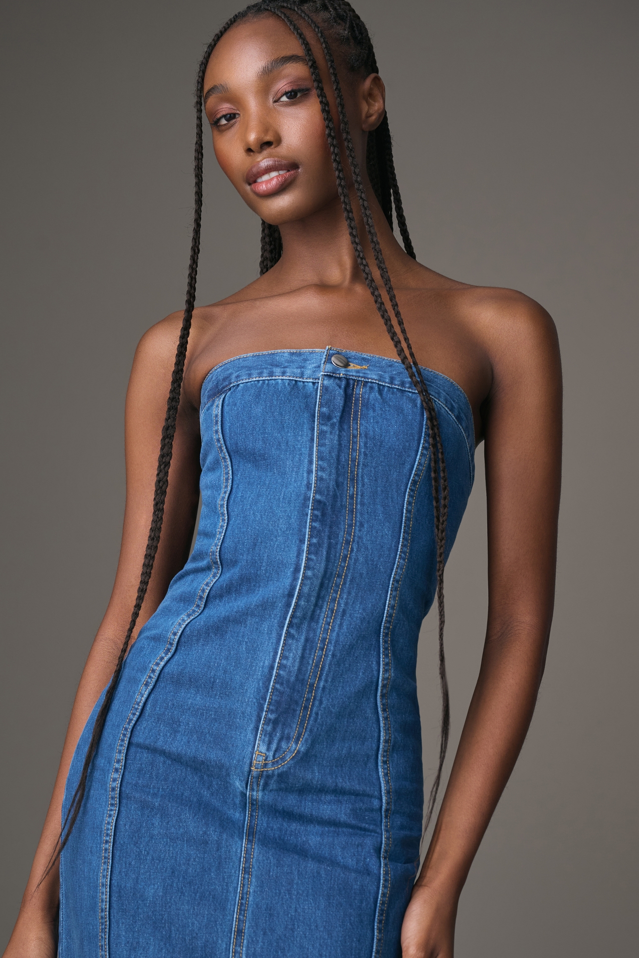 Ronny Kobo Leopol Strapless Denim Midi Dress