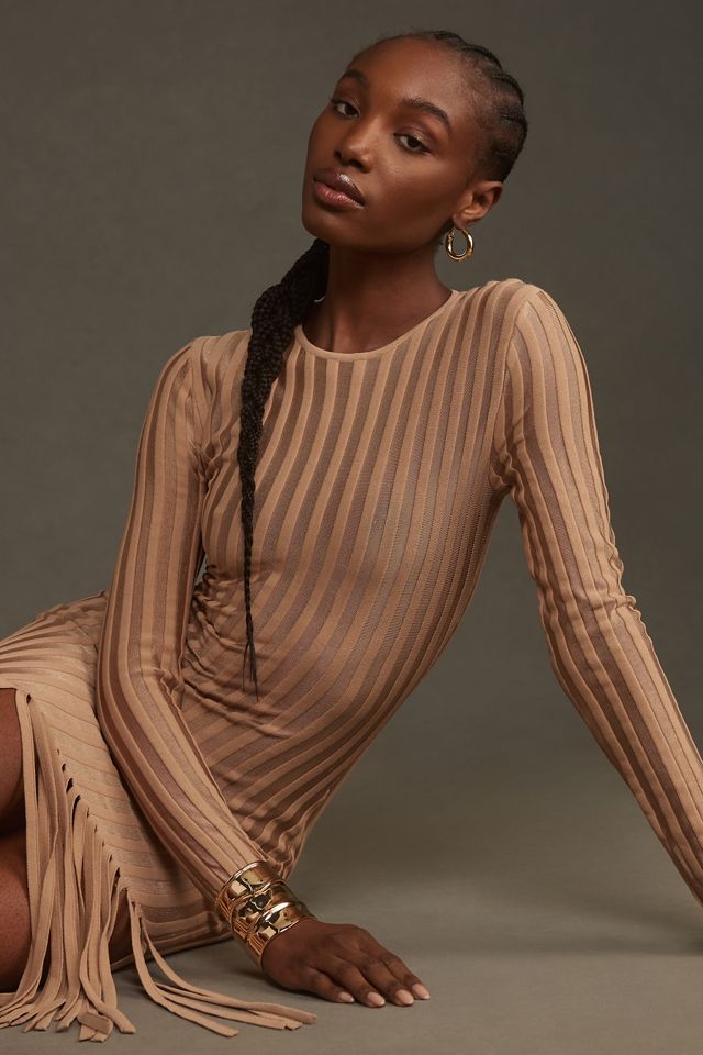 Ronny Kobo Galya Knit Asymmetric Fringe Midi Dress | Anthropologie