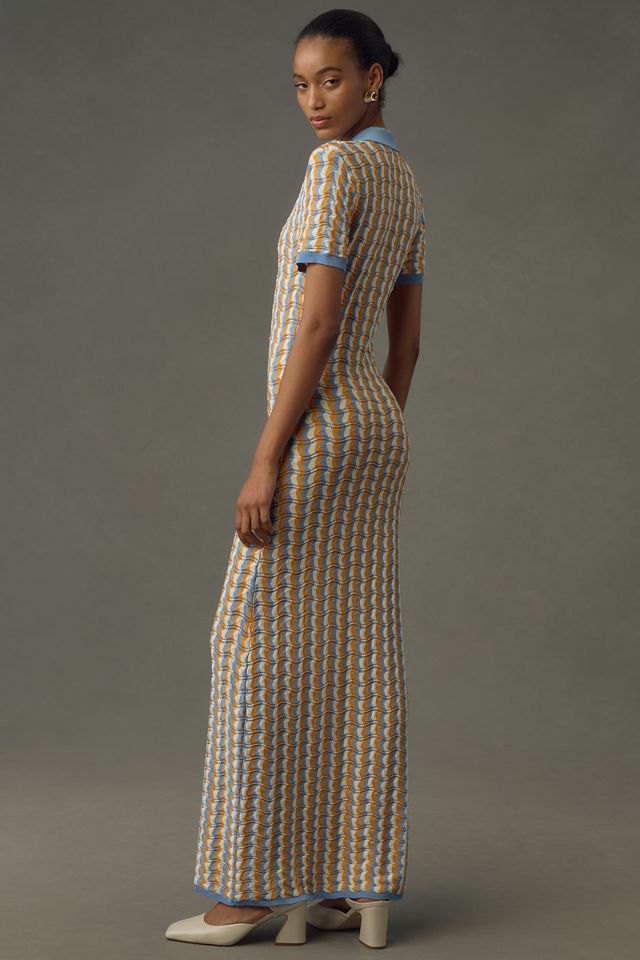 Ronny Kobo Short-Sleeve Collared Knit Maxi Dress #1