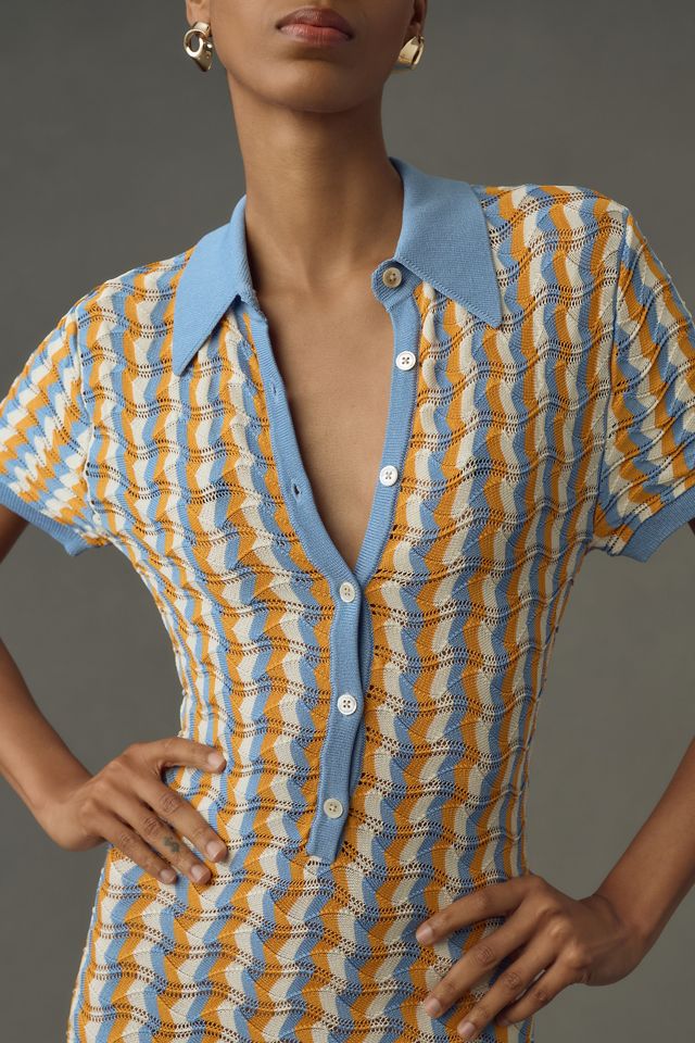 Ronny Kobo Short-Sleeve Collared Knit Maxi Dress #2