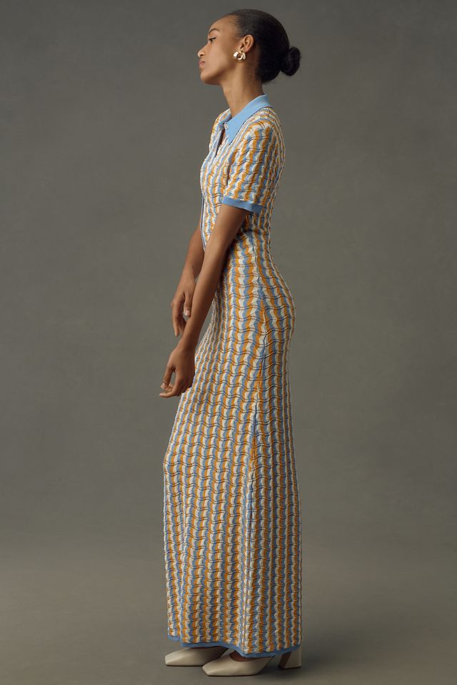 Ronny Kobo Short-Sleeve Collared Knit Maxi Dress #3