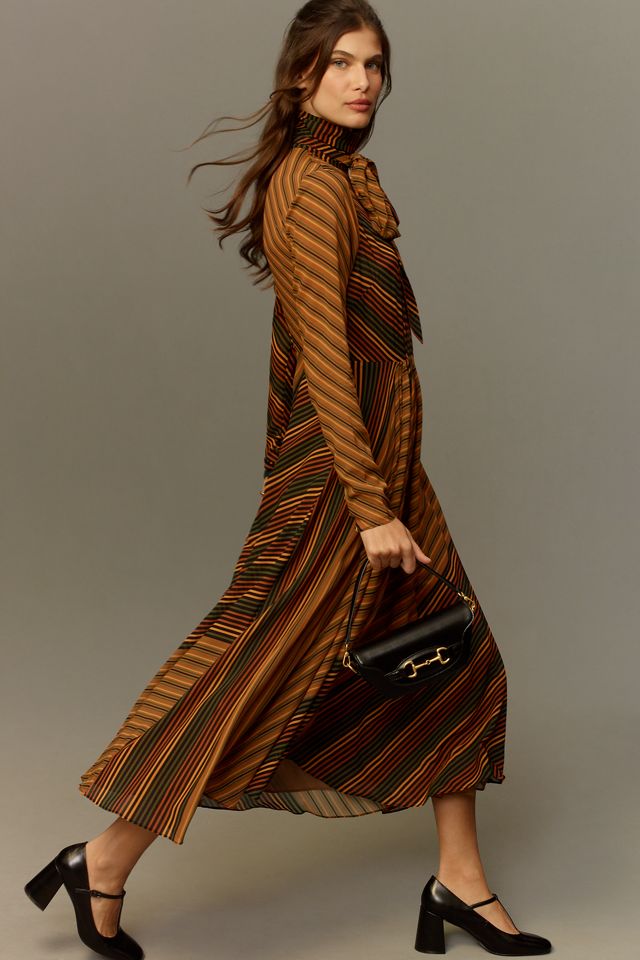 Ronny Kobo Noven Long-Sleeve Mock-Neck Silk Mesh Maxi Dress #1